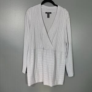Style & Co Metallic Silver Glam Ribbed Faux Wrap Sweater - Women's Plus Size 3X